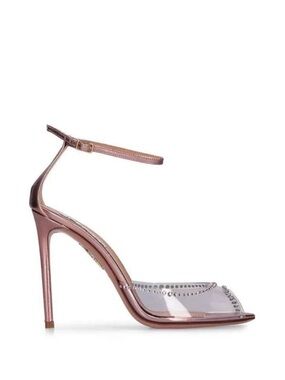 Metallic Rose Gold Ankle-Strap Stiletto Sandal with Crystal Trim
